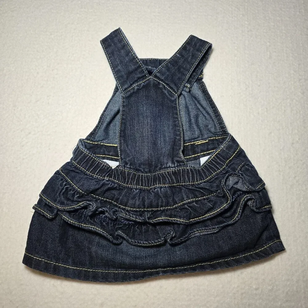 Old Navy Infant Girls Size 3-6 Months Denim Jumper Jean Dress Ruffled Back Cute!